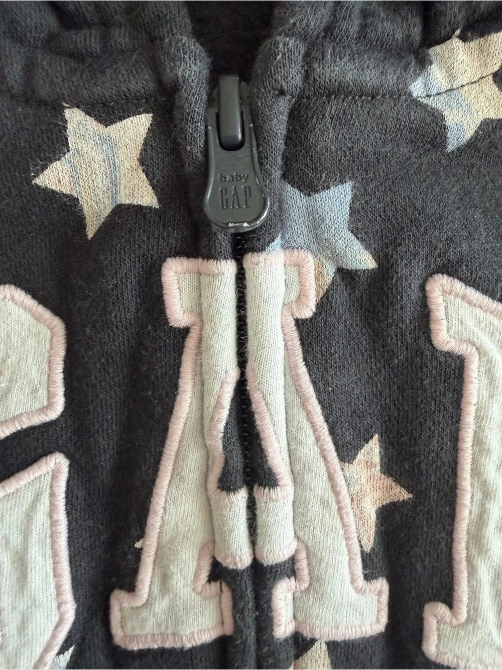 GAP 3T Black Star Zip-Up Hoodie with Pink & Light Blue Stars